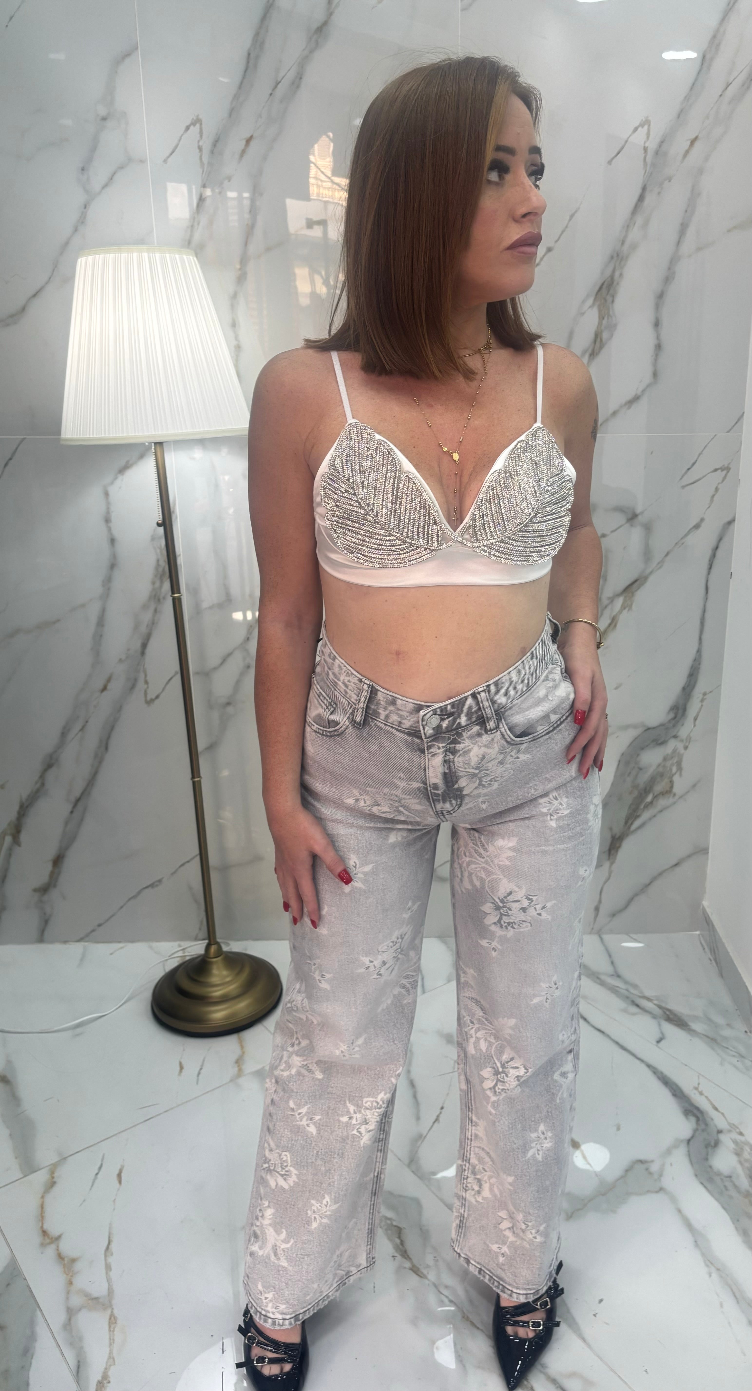 Jeans fiore grigio