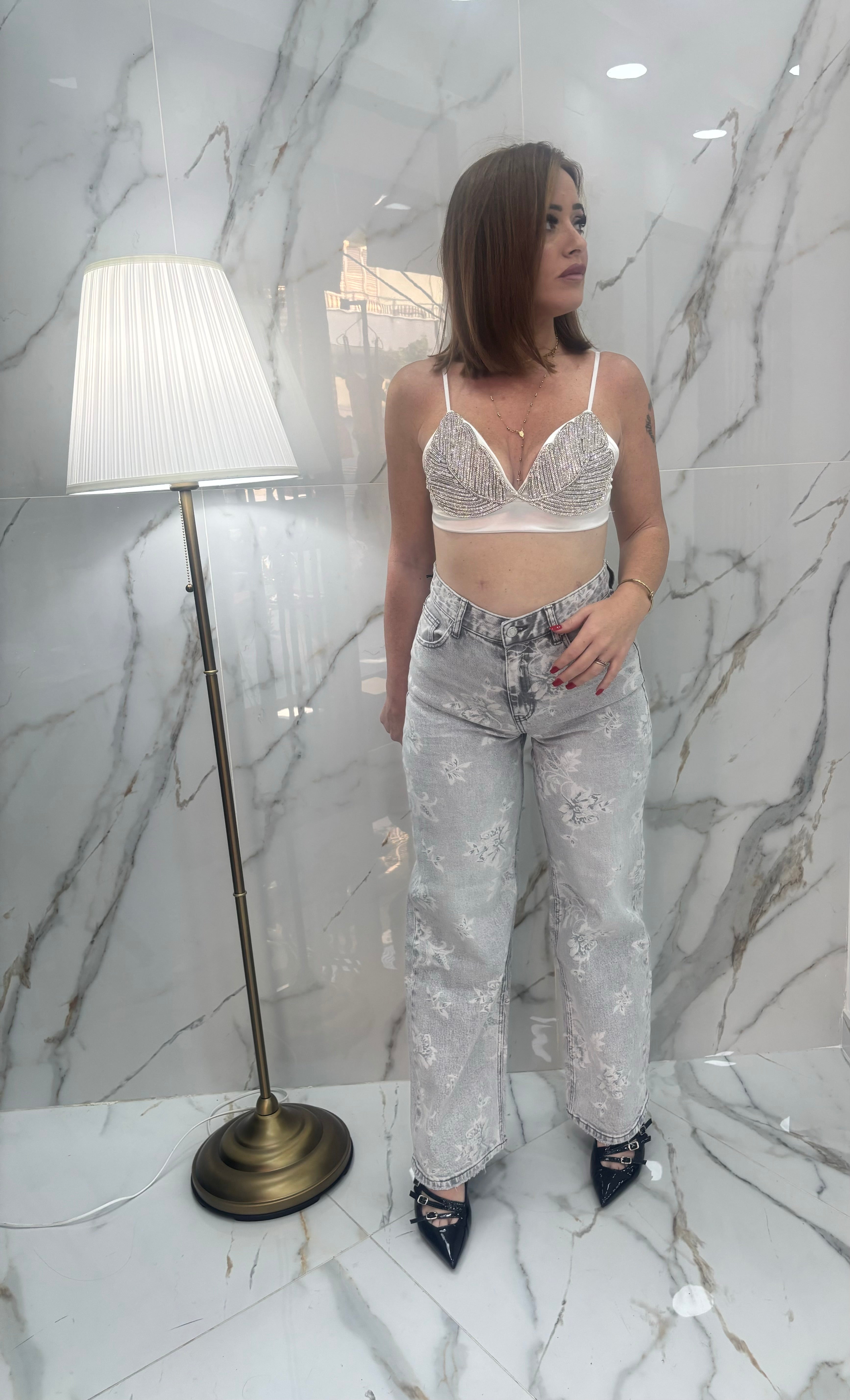 Jeans fiore grigio